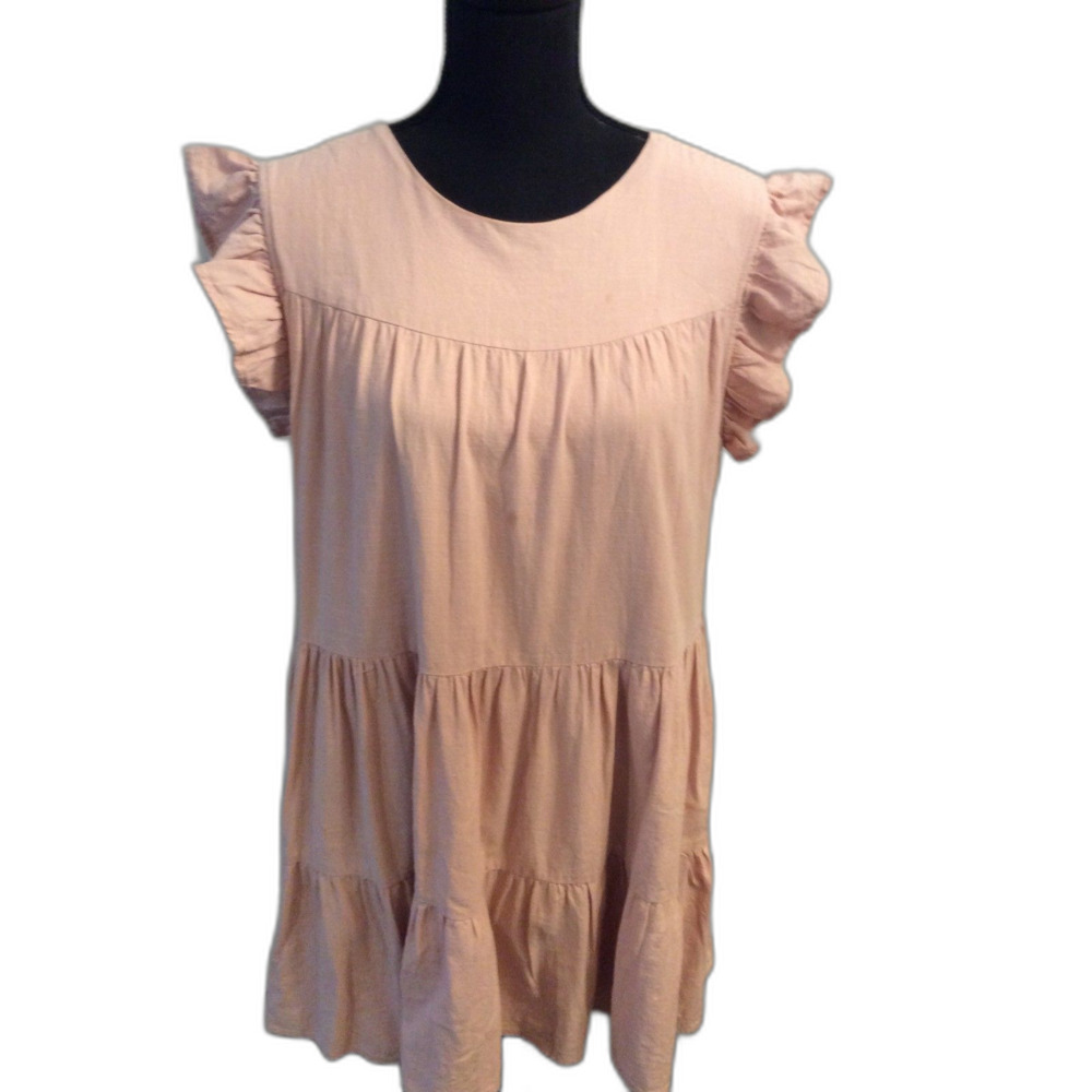 Versona medium M Baby Doll Tiered Dress Ruffled Sleeves Linen Pink